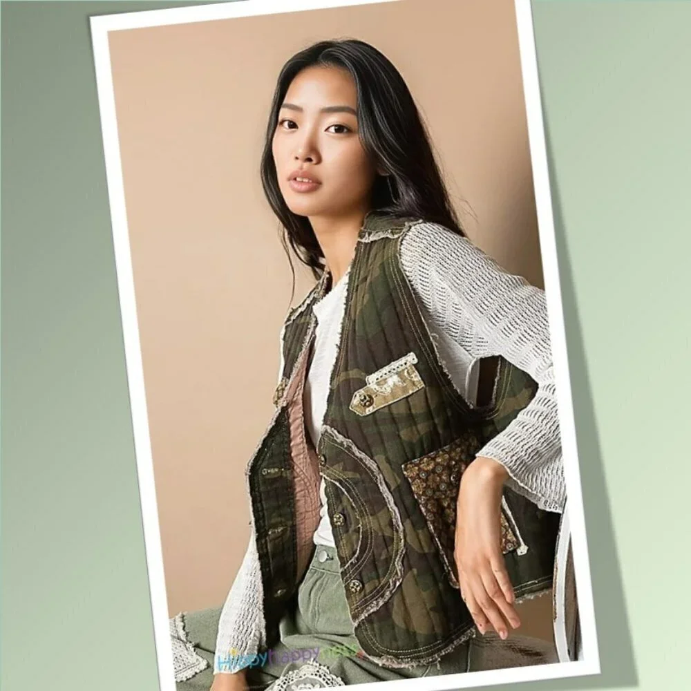POL Clothing Camo Patchwork Vest Size SML NWT - Picture 6 of 8